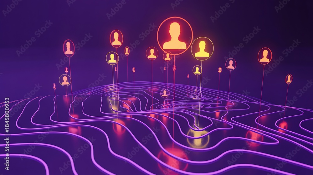 Obraz premium Digital social network connections with user icons and data flow 