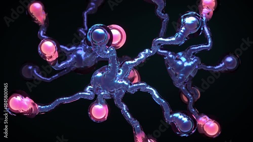 Brain neurons generate nerve impulses and transmit information. Concept of artificial intelligence (AI), data transmission, and artificial neural network. Realistic 3D looping video, black background