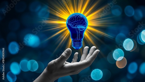 Creative idea concept with glowing lightbulb and human brain
