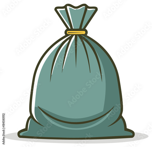 Closed teal trash bag illustration for waste disposal and recycling concepts