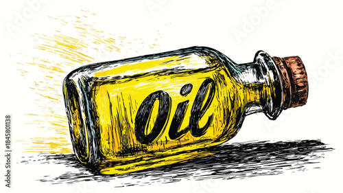 Yellow Bottle with Oil Word Vector Drawing