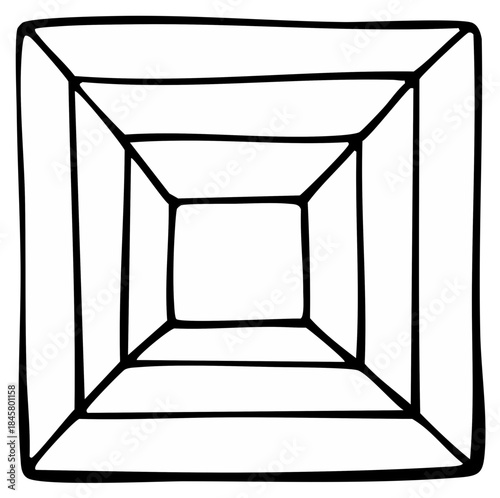 Abstract hand drawn square pattern creating a receding depth optical illusion graphic