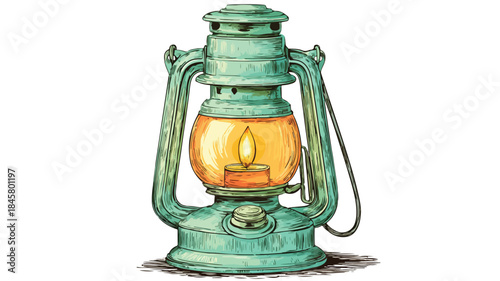 Elegant Green and Blue Lantern with Candle Vector Illustration
