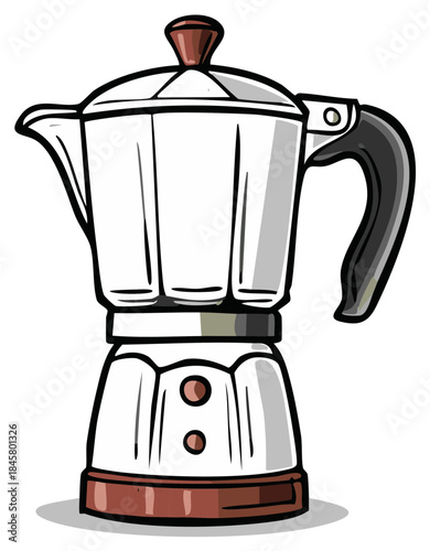 Classic stovetop espresso maker with a dark handle and brown accents