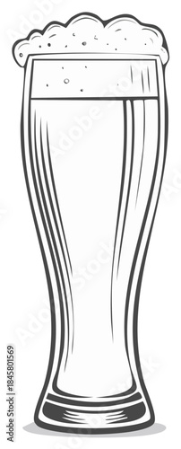 Elegant Beer Glass with Foamy Head Hand Drawn Style Line Art Illustration