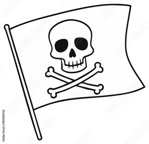 Pirate flag illustration with skull and crossbones isolated on white