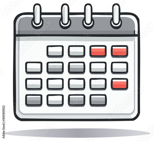 Flat Styled Cartoon Calendar with Marked Dates for Planning and Time Management