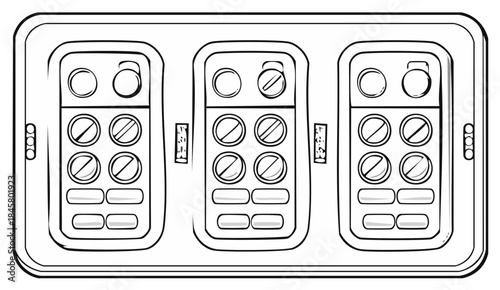 Sketch of Control Panel with Sliders, Buttons, and Toggle Switches