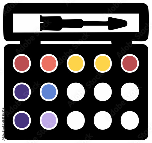 Artist watercolor paint palette with colorful paints and a brush graphic illustration