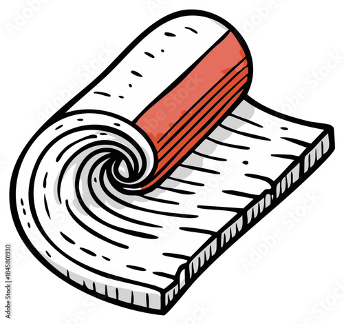 Rolled yoga mat cartoon illustration, unfolding, isolated vector on white