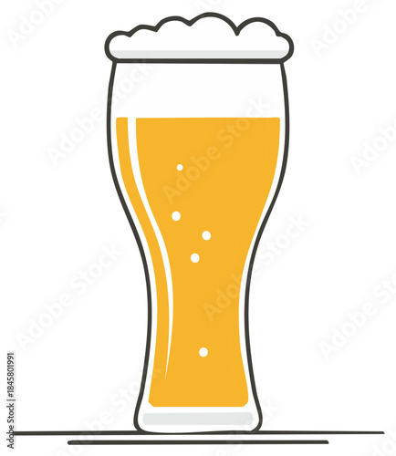 Pilsner beer illustration with foam head and bubbles, representing refreshment and celebration, on a clean background