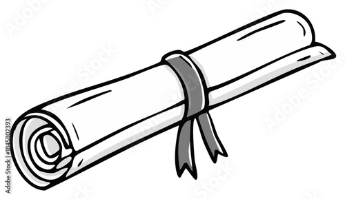 rolled diploma with ribbon, black and white clip art preview