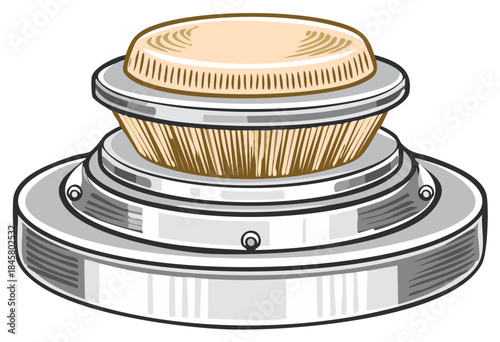 Illustration of food storage container on a stainless steel warming station