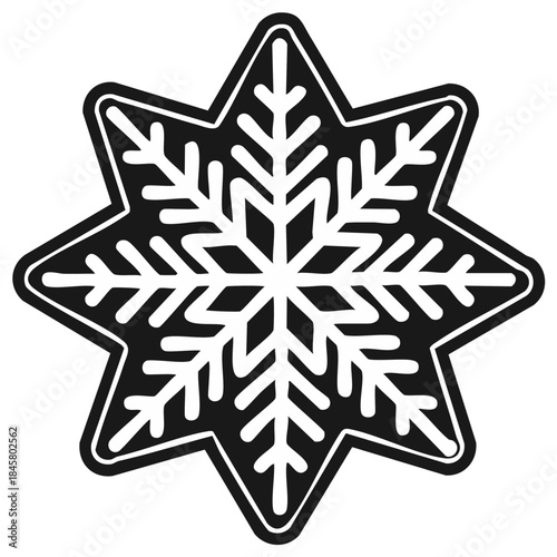 Stylized snowflake icon illustration with symmetric geometric shapes in black and white