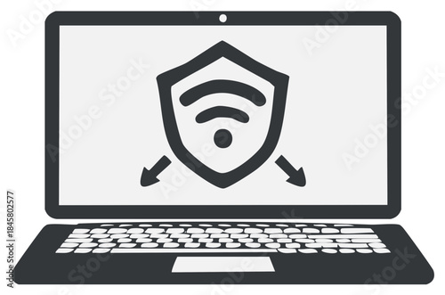 Secure Wi Fi protection symbol on modern laptop screen