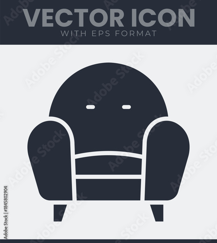 Simple modern armchair filled icon for interior design and home furnishing element, chair, furniture, seat, seating, house, living, room, comfort, relaxation, solid vector symbol illustration
