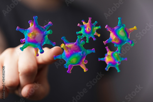 Schilderij op canvas Abstract 3D rendering of virus particles in vibrant colors