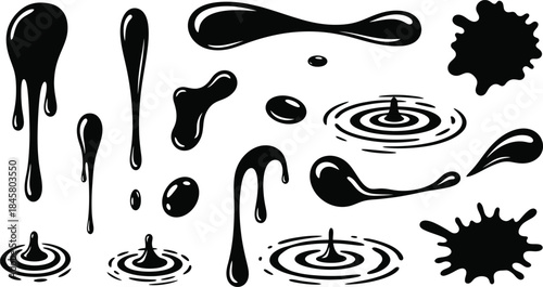 Ink drops and ripples on water surface