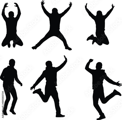 Silhouettes of people jumping and celebrating