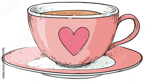 Charming Tea Cup Embracing Heart Vector Illustration