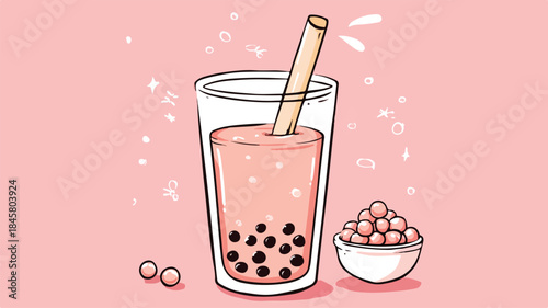 Bubble Tea with Pearls Vector Illustration: Colorful and Refreshing Beverage Graphics