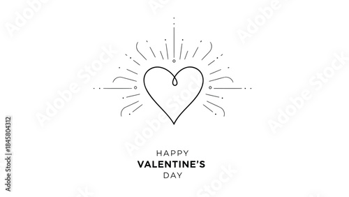 Valentine's day celebration with a heart outline and sunburst design on white background