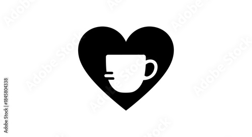 Black heart with a white coffee cup inside.