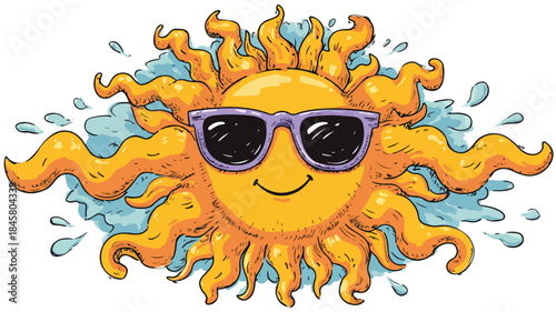 Playful Cartoon Sun with Sunglasses Vector Illustration
