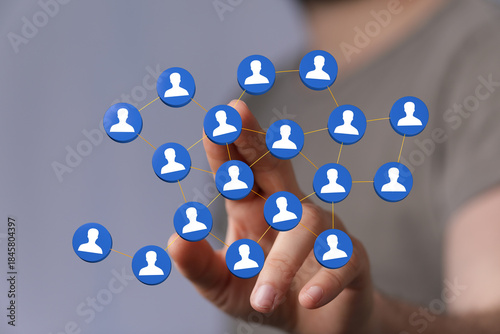 Wallpaper Mural Concept of networking, connecting, and the digital world demonstrated with a hand interacting with a 3D network Torontodigital.ca