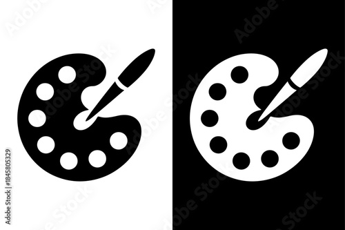 Paint Palette and Swatches Silhouette Vector Icon Black White Background