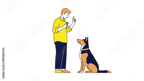 A Person Training a Dog with a Treat in a Simple Illustration Style