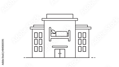 Hotel Building Line Art Icon Isolated on White Background