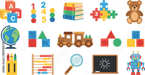 Colorful Educational Icons for Learning and Development in Early Childhood