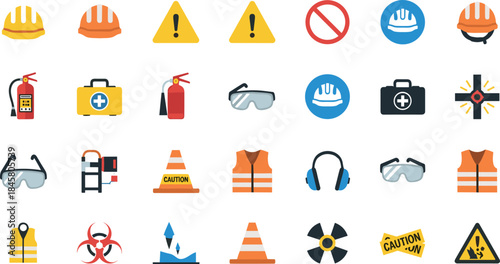 Construction Safety Symbols and Icons for Workplace Protection and Hazard Prevention Measures