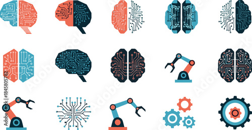 Artificial Intelligence and Robotics Concepts with Brain and Gear Icons