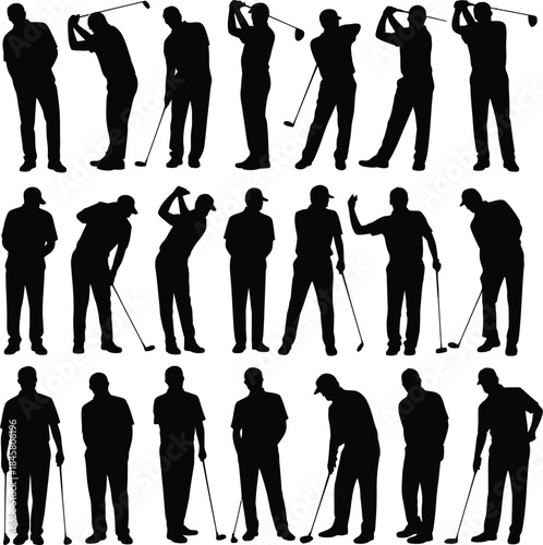 Golf player silhouettes vector collection