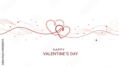 Happy valentine's day greeting card with intertwined hearts and festive lines on white background