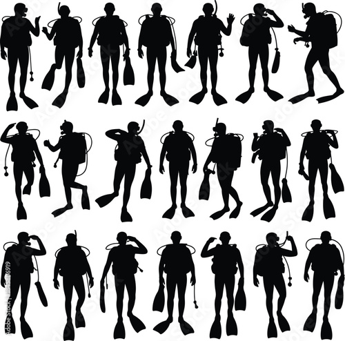 Scuba diver silhouettes collection