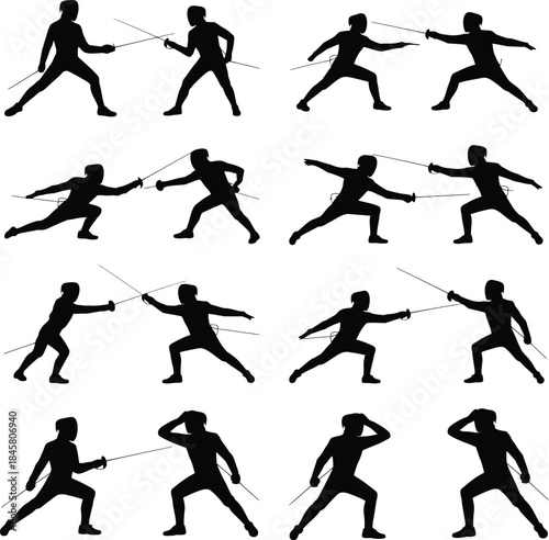 Fencing athlete silhouettes collection