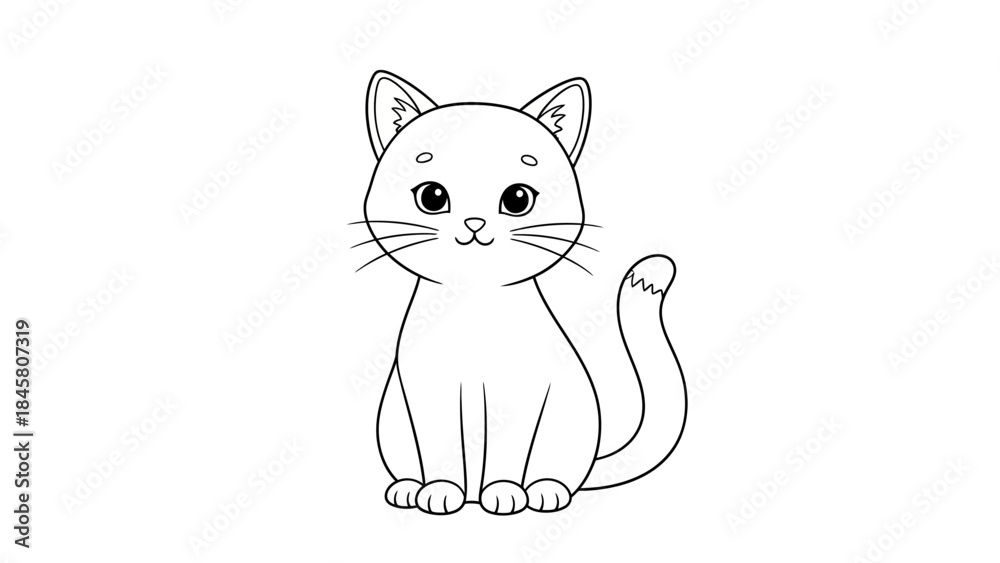 Obraz premium Adorable Cartoon Cat Illustration Whiskers, Big Eyes, and Cute Tail