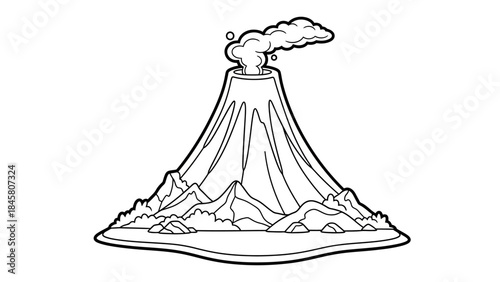 Volcano Coloring Page Outline - Natural Landscape Illustration for Creative Projects