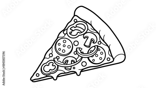 Monochrome Slice of Pizza with Pepperoni and Mushrooms Illustration