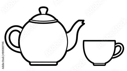 Tea Time A Simple Line Art Illustration of a Teapot and Cup