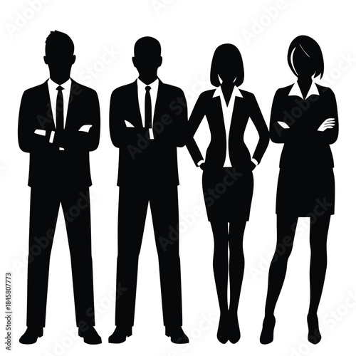 Silhouette of four business professionals standing together