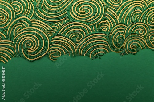 Green and gold abstract swirls with textured waves