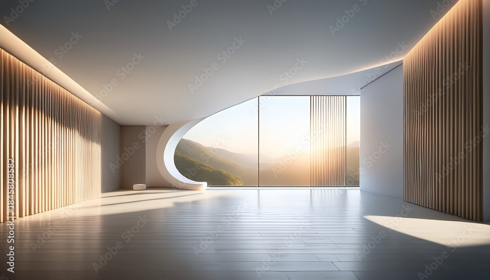 Fototapeta premium architectural serenity with shape an elegant minimalist interior with floor wall window clean lines bathed in a soft ethereal light creates a sense of calm and futuristic aesthetic appeal