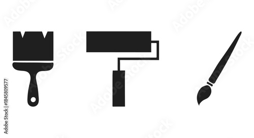 Painting tools icons set including brush and roller