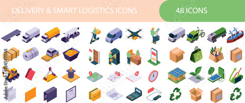 Delivery and smart logistics isometric icons collection