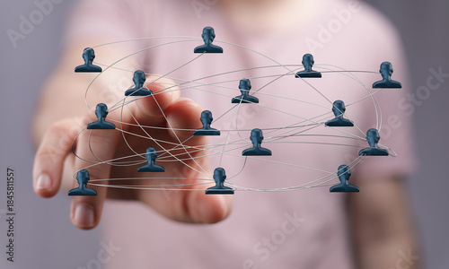 Abstract image of a network, connected people, and teamwork. Concept of business, community, and communication. Global connection, teamwork, coo