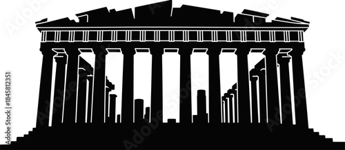 Black Silhouette of the Parthenon in Athens: Iconic Greek Temple and Ancient Landmark of Classical Architecture and European History - Vector